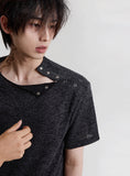 Open 5 button ribbed round knit short ver