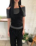 Dender Button Halter Short Sleeve T-shirt