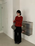 Beshos Pom Pom Round Knit Cardigan