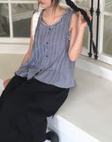 Mobe pin tuck check frill sleeveless blouse