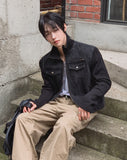 Badon Knit Color Matching Denim Trucker Jacket