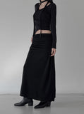 Shirring Sweat Layered Long Skirt