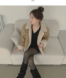 Suede Teddy Bear Button Collar Sleeve Fur Short Mustang