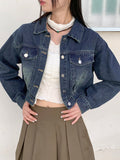 Donic Vintage Washing Pintuck Denim Cropped Jacket