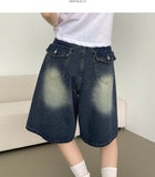 Back Pocket Washing Bermuda A-Line Knee Length Denim Shorts