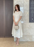 Digen Check Dot String Layered Long Skirt