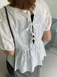 Lingo Lace Ribbon Shirring Blouse