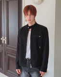 Ento Leather Knit Color Matching Rider Jacket