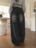 Kibe Side Pintuck Balloon Fit Vintage Washing Long Wide Denim Pants