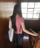 Trin Check Shirring Puff Blouse