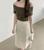 Back Zipper Slit H-line Long Skirt