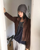 Nuen Suede Slit String Zip-Up Jacket