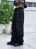 Minut two-way button strap long wide slacks