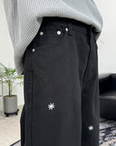 Rhoden flower embroidered cotton pants