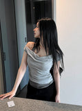 Soft Fit Layered Off-Shoulder Sleeveless