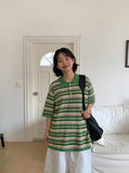 [Unisex] Yonder Color Stripe Collar Over Short Sleeve Knit