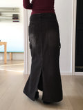 Riader Pocket Cargo Incision Denim Long Skirt