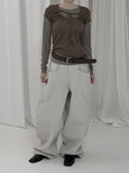 Checkered shirring knit layered long sleeve set