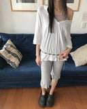 [UNISEX] Karin Linen Overfit Henley Neck Off-Shoulder Short Sleeve T-Shirt