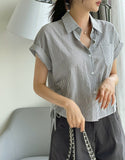 Rudelin Stripe Seersucker Shirring String Shirt