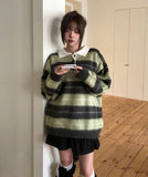 Ritz Color Matching Collar Stripe Brush Knit