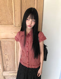 Delda check short-sleeve blouse