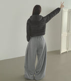 Winter Folding Pintuck Two-Way Wide Jogger Banding Brushed Pants