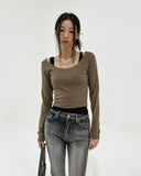 [U-BASIC] Lend off U-neck basic crop long sleeves