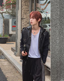Don't Leather Knit Color Matching Hood Zip-Up