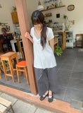 Nahills Shirring Short Sleeve Layered Ribbon Ribbed Tee