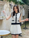 Mardi Color Matching Boucle Knit Sleeveless Banding Shorts Set