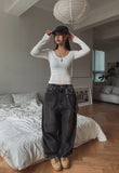 Nad washing chain wide denim pants