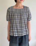 Igets Square Neck Check Short Sleeve Blouse
