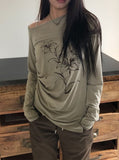 Roden One-Shoulder Flower Print Long-Sleeve T-Shirt