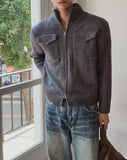 Horin Pocket Semi-Crop Knit Zip-Up