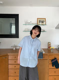 Fumin Stripe Seersucker Short Sleeve Shirt