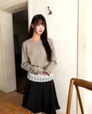 Uran bean button round neck long sleeve cardigan