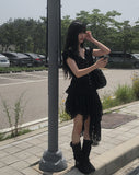 Flan Unbalanced Tiered Lace Skirt