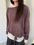 Karan Off-Shoulder Strap Stripe Long Sleeve Tee