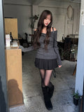 Knots Double Button Off-Shoulder Slim Knit
