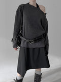 Toggle Boat Neck Loose Fit Long Sleeve Tee