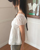 Luna Dot Shirring Puff Short Sleeve Blouse