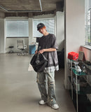 Clay Mud Washed Damaged Wide Denim