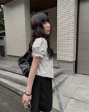 Anne Ribbon Puff Short Sleeve Blouse