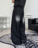 Kady Black Washed Wide Denim Pants