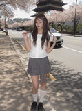 Chete Knot Check Pleats Mini Skirt