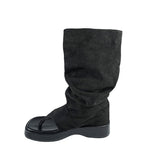 Pin buckle suede flip flops boots