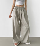 Summer Pin Tuck Long Wide Banding Pants