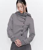 Cowl neck botton hoodie