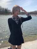 Padin Fake Layered Check Shirt Slim Ribbon T-shirt